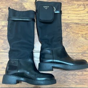 Prada Re Nylon Riding boots with pouch size 38 for size 8 black AW21 collection